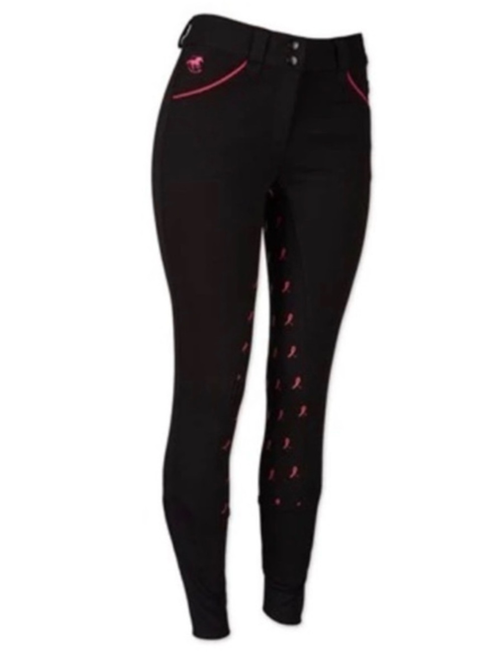 Youth irideon breeches black with pink piping medium